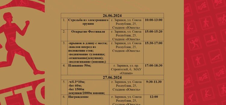Краевой этап летнего фестиваля ВФСК “ГТО” среди обучающихся общеобразовательных учреждений пройдет в г. Заринск Краевой этап летнего фестиваля ВФСК “ГТО” среди обучающихся общеобразовательных учреждений пройдет в г. Заринск